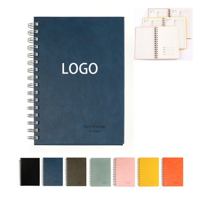 Compact Size A5 PU Leather Soft Cover Spiral Daily Planner Notebook